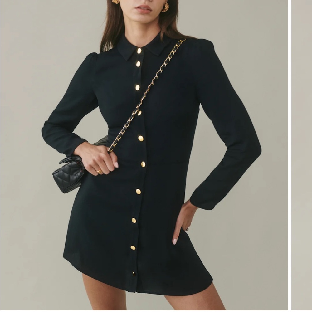 Reformation Hugh Black Button-Up Dress